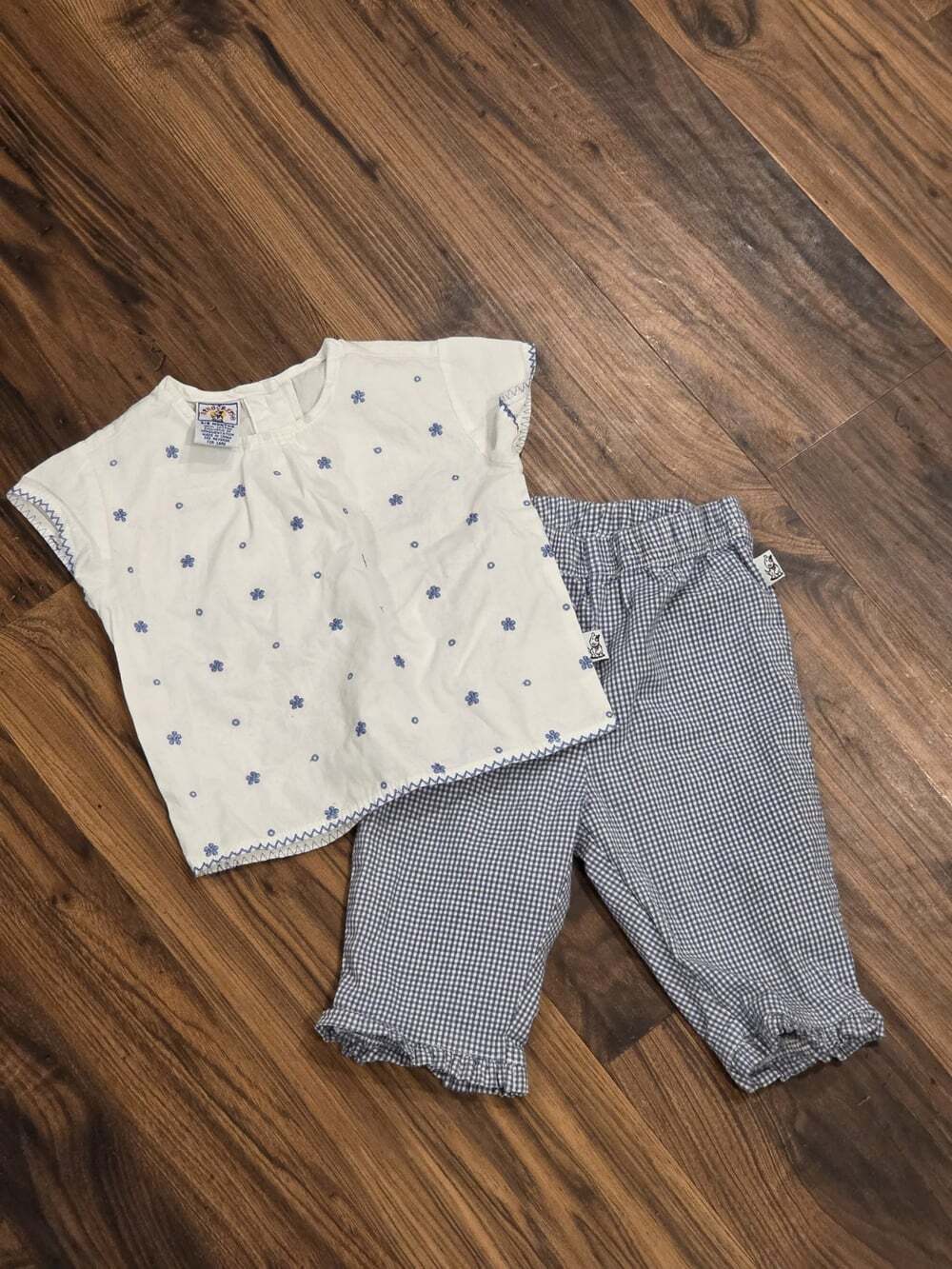 Vintage 90s Sprockets Baby Girl 2-Piece Set Floral Top & Gingham Pants 3-6M